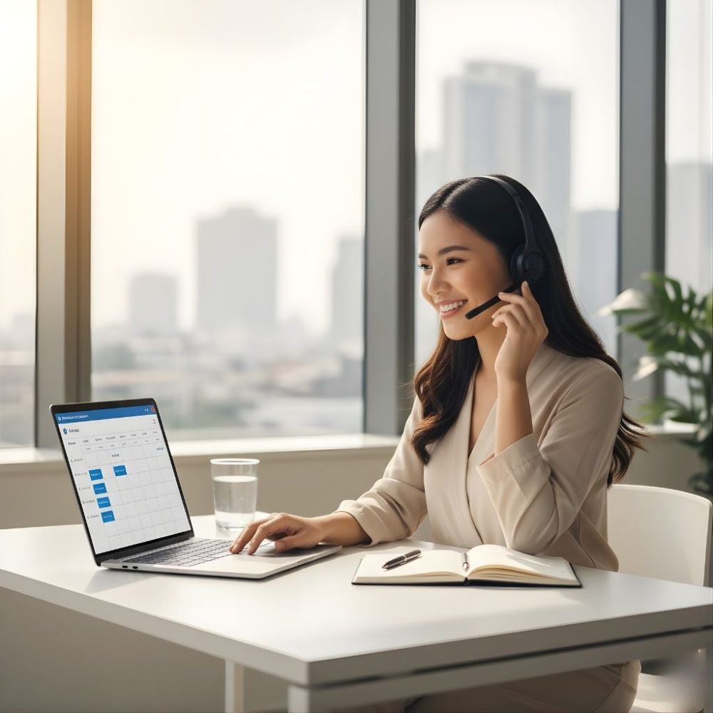 Filipino appointment setting specialists in a modern Philippines-based contact center scheduling qualified sales meetings for international clients.